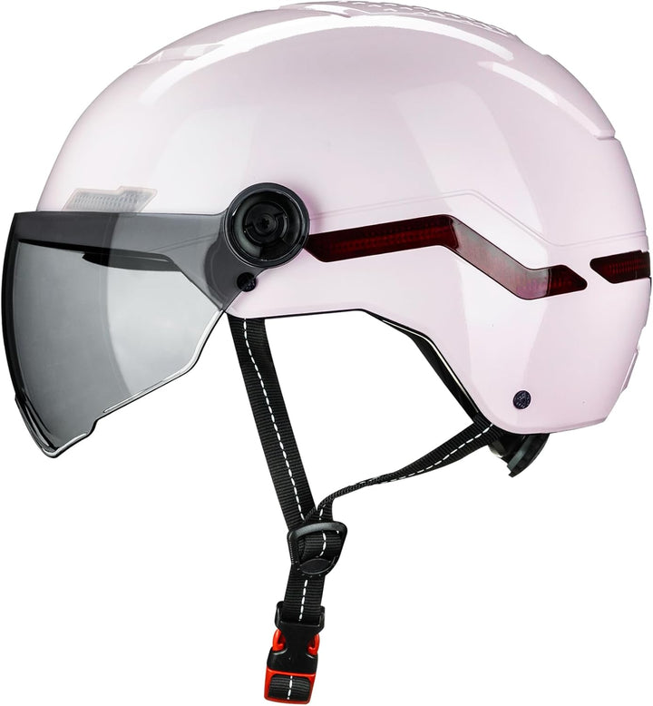ILM Fahrradhelm Herren Damen mit Visier und LED Licht Beleuchtung Automatischem G-Sensor für Blinker