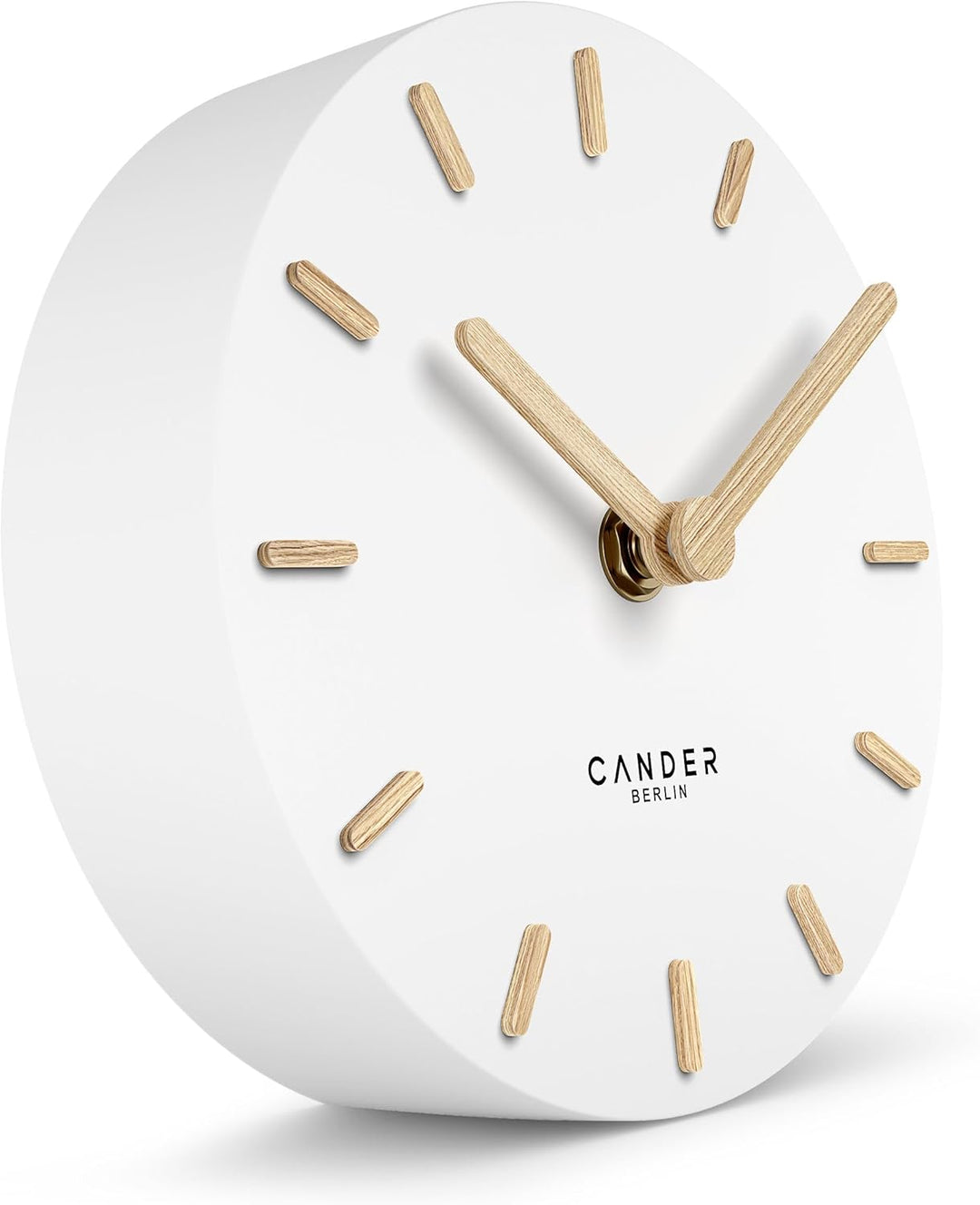 Cander Berlin MNU 2515 F Tischuhr lautlos ohne Ticken 15 cm analog batteriebetrieben weiss MDF Holz-