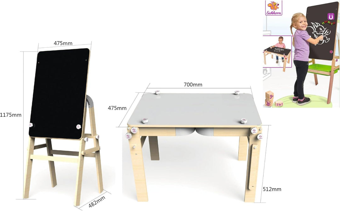 Eichhorn 100002573 - Maltafel für Kreide, Folienstift und Schreibtisch, 2 in 1, Umbaubar, Holztafel