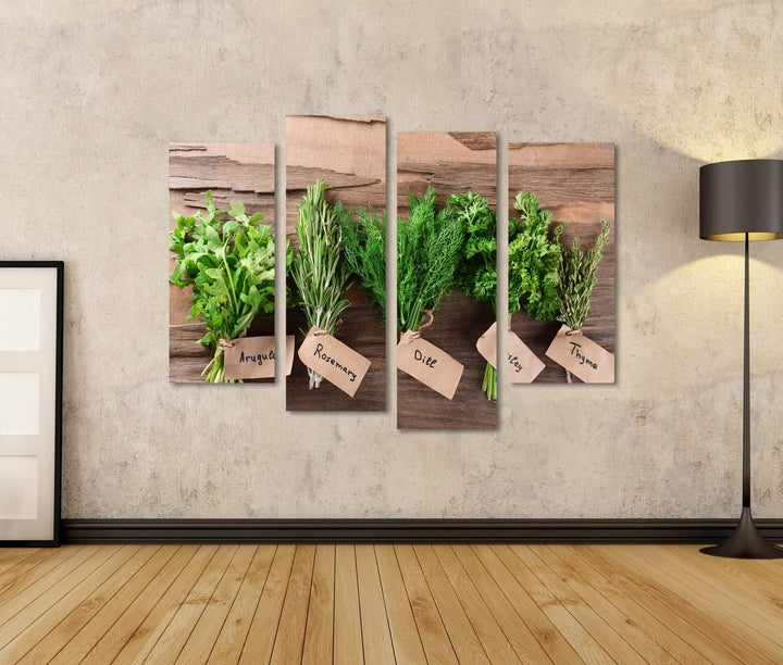 islandburner Bild auf Leinwand Verschiedene Frische Kräuter Auf Holzuntergrund Wandbild Poster Kunst