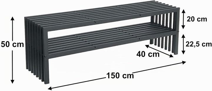 DanDiBo Gartenbank Metall Wetterfest 3 Sitzer Schwarz 150 cm mit 2 Ebenen Sitzbank Eisenbank Gartenm