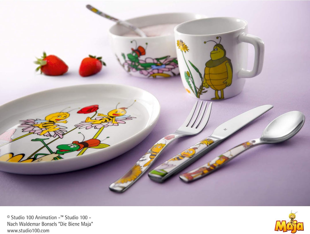WMF Janosch Kinderbesteck Set 4-teilig, Cromargan poliert &amp; Biene Maja Kinderbesteck Set 4-teilig, K