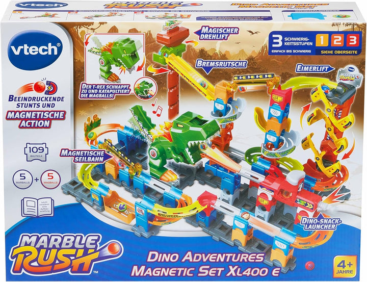 VTech Marble Rush - Dino Adventures Magnetic Set XL400 E – Interaktive Murmelbahn mit spannenden Bah