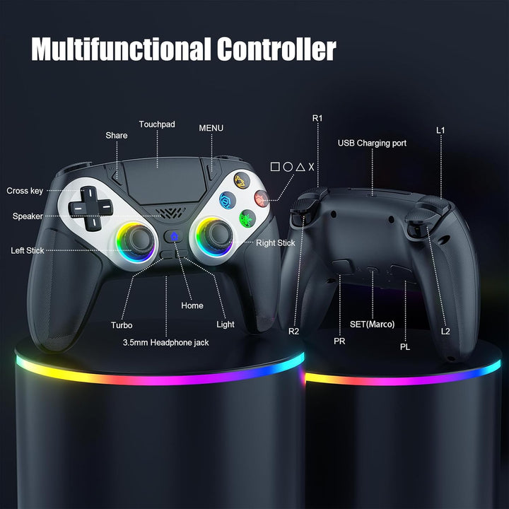 RGB Wireless Controller für PS5 Pro/Slim/PC, Back Paddles und Lautsprecher 6-Achsen-Bewegungs/Dual V