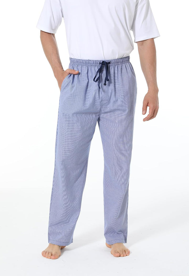 Herren 100% Baumwolle Pyjamahose, Gewebte kariert Schlafhose Loungewear Pyjama Hose mit Taschen S He
