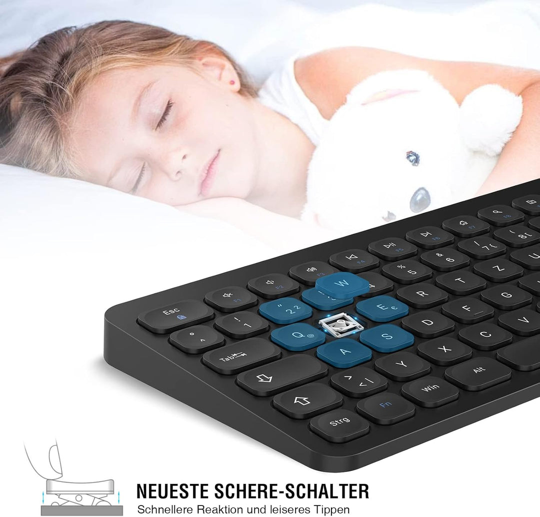 cimetech Tastatur Maus Set Kabellos, 2.4G Ultraslim Kabellose Tastatur mit Funkmaus, QWERTZ Deutsche