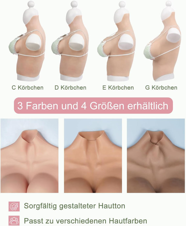 Peikey Silikon Brüste, [Halbe Körperabdeckung] Künstliche Brüste mit Geeignete BH, Realistisch Silik