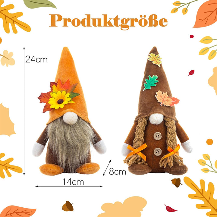 Herbstdeko Wichtel, 2 Stück Herbst Dekoration Wichtel Figuren, Herbst Deko Wichtel Puppen mit Sonnen