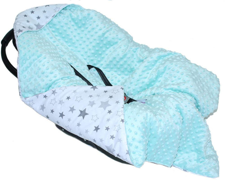 Baby Einschlagdecke MINKY - STAR - mit Kapuze 90x90 cm Babyschale Decke (Star Hell + MINZE), Star He