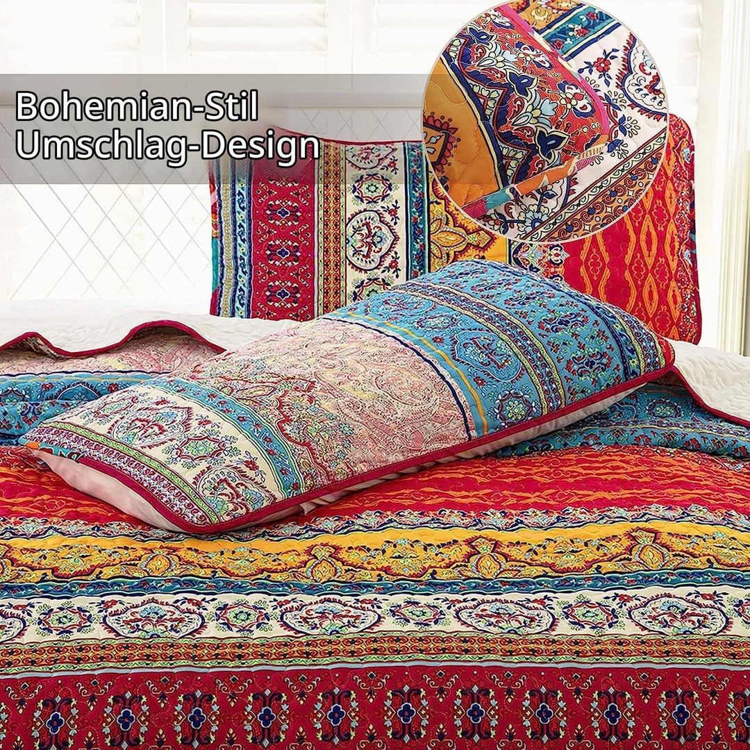 WONGS BEDDING Tagesdecke 200x220 Bettüberwurf Boho Decke Steppdecke 3 teilig Doppelbett Gesteppt Bet