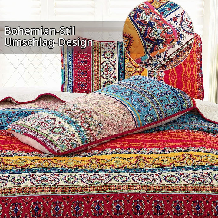 WONGS BEDDING Tagesdecke 200x220 Bettüberwurf Boho Decke Steppdecke 3 teilig Doppelbett Gesteppt Bet