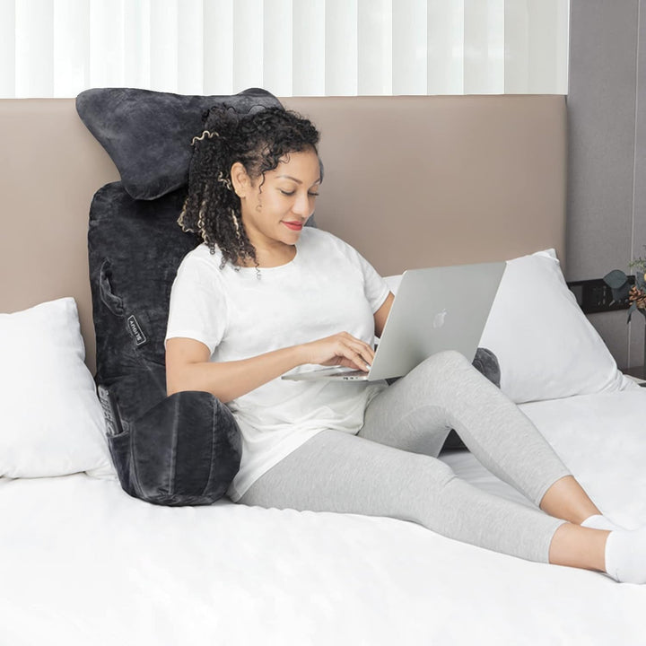 SLIGUY Lesekissen Bettauflage Kissen mit Nackenrolle &amp; höherem Stützarm zum Sitzen in Bett, Couch od