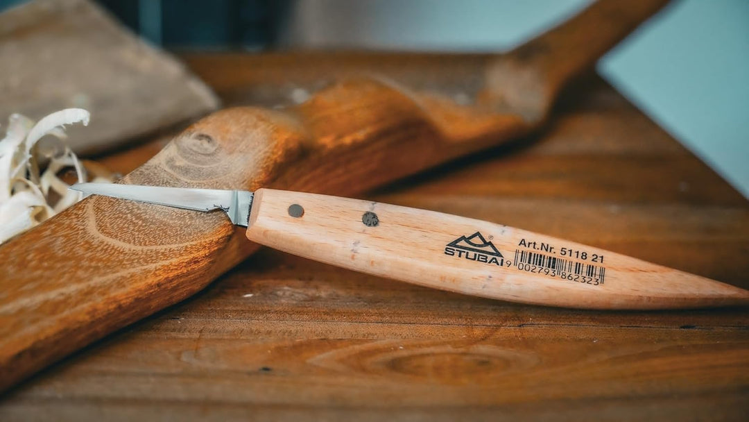 STUBAI Kerbschnitzmesser 45 mm | Kerbschnitzmesser mit Holzheft, extra scharf geschliffen, gerade Kl