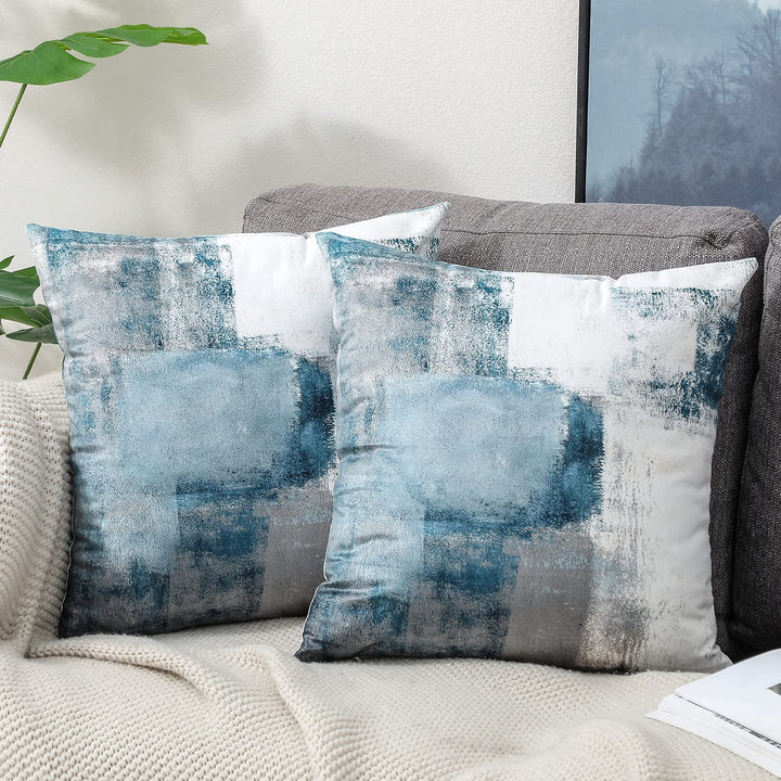 OYIMUA Deko Kissenbezug 45x45 2er Set Samt Kissenbezüge Blau Couch Landhausstil Kissenhülle Aestheti