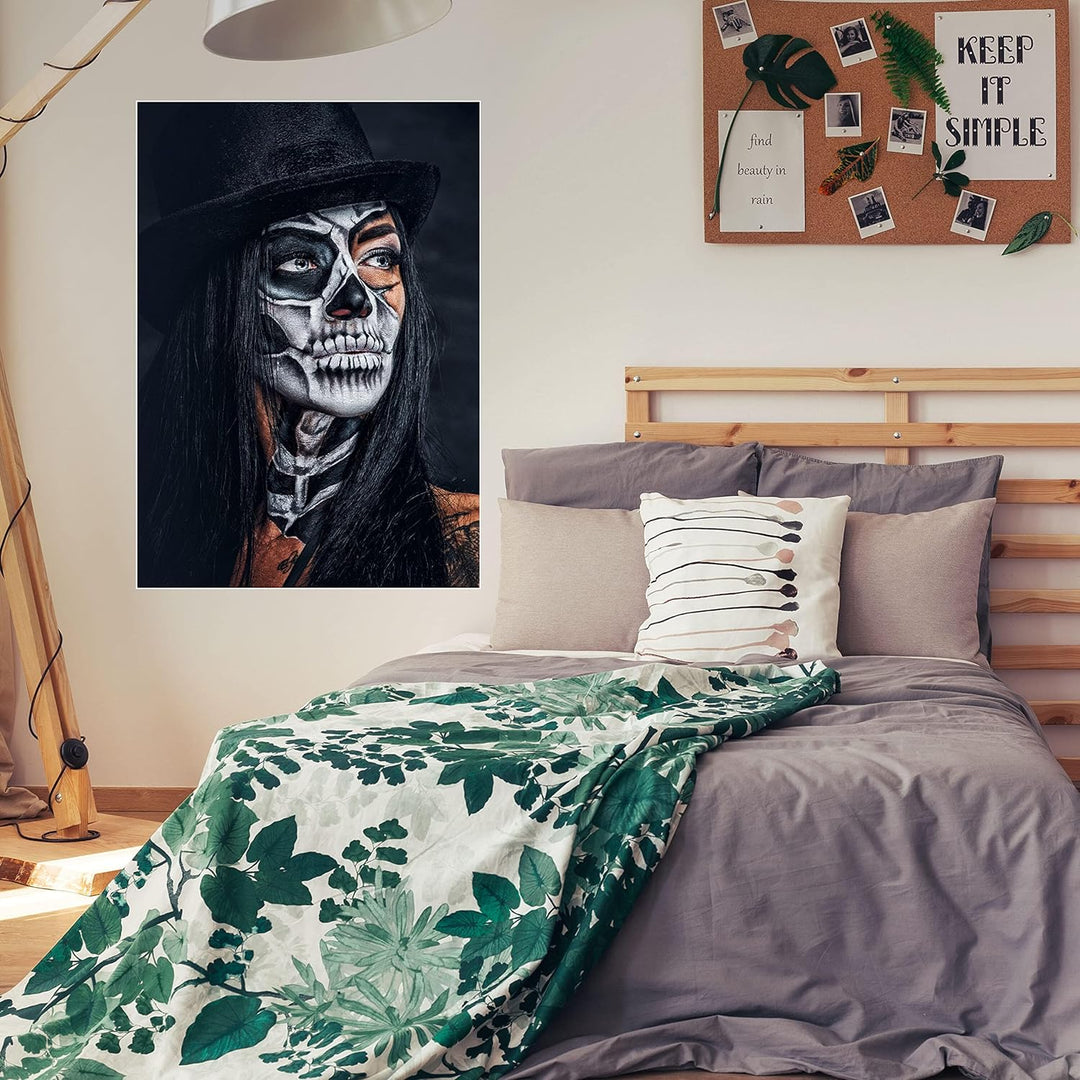 wandmotiv24 Poster als Wanddeko, Grösse Din A0, Model mit Totenkopf Makeup, Schminke, Hut, Frau, Mod