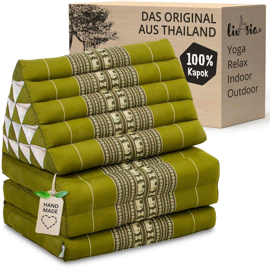 livasia Thaikissen 3 Auflagen extrahoch - 185x55x8cm - Dreieckskissen mit Klappmatratze, Kapok, Jumb