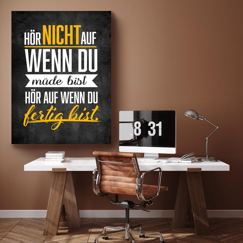 wandmotiv24 Leinwand-Bilder Motivation, Grösse 100x75cm, Hochformat, wenn du fertig bist, Beton-maue