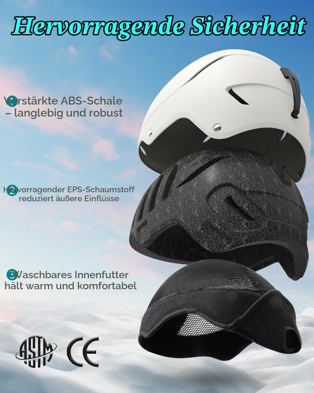 RIOROO Skihelm, Skihelme Herren Damen Jugendliche Grössenverstellbar,Warme Flusen-Ohrpolster Snowboa