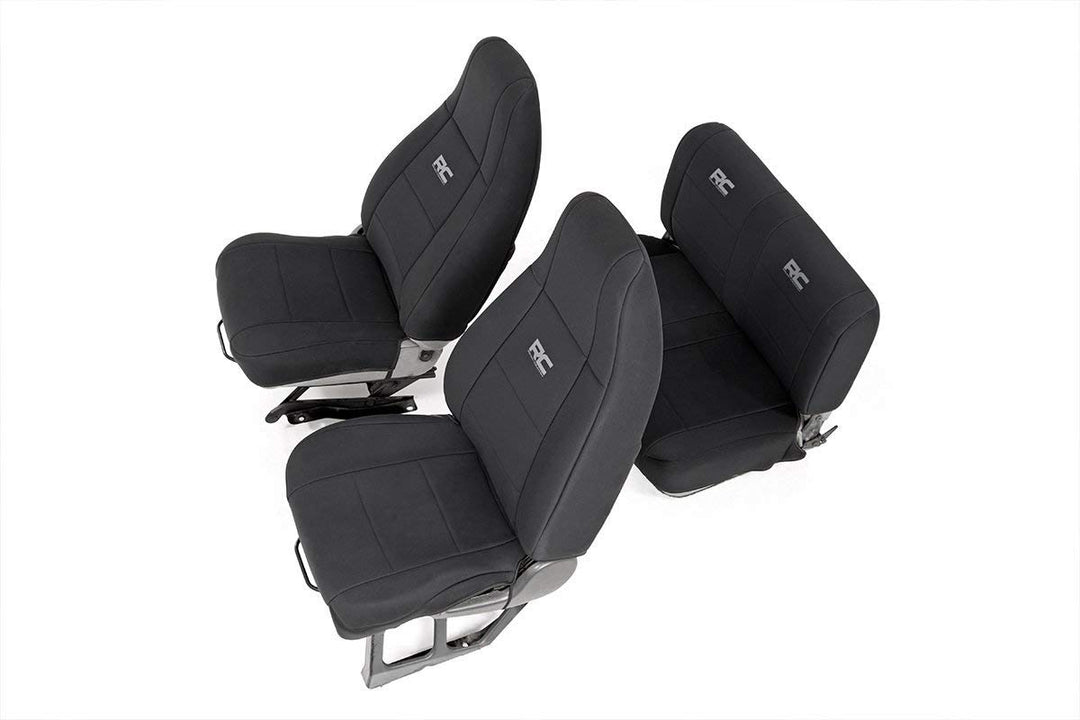 Rough Country Neopren-Sitzbezüge, vorne und hinten, schwarz, passend für 1991–1995 [Jeep ] Wrangler