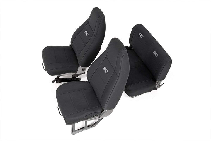 Rough Country Neopren-Sitzbezüge, vorne und hinten, schwarz, passend für 1991–1995 [Jeep ] Wrangler