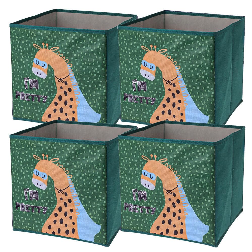 4er Set Faltboxen ca. 30x30x30 cm Giraffe - Aufbewahrungsboxen faltbar Körbe mit Motiv Grün Gelb Spi