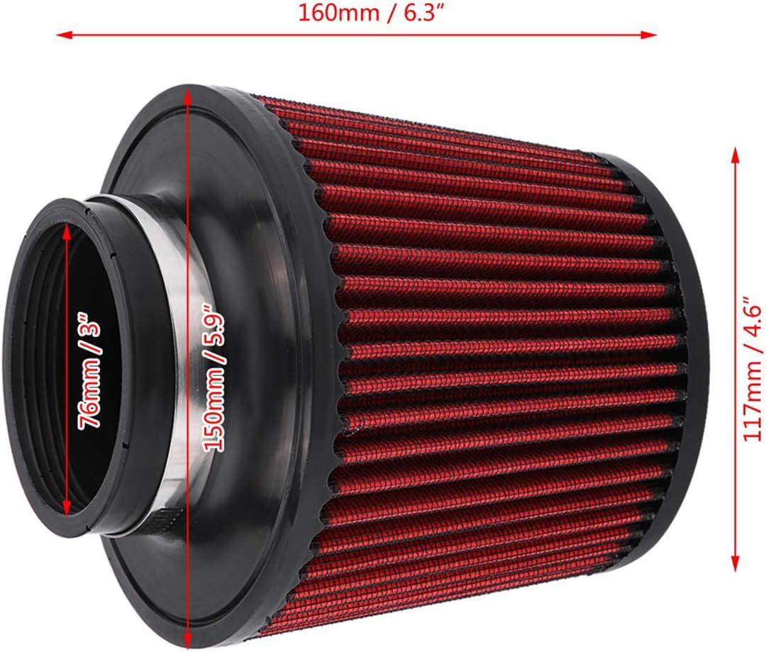 Esenlong Universal Car Modification High Flow Einlass Lufteinlass Rundkegel Luftfilter Reiniger 76Mm