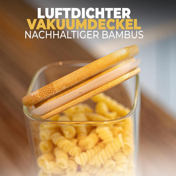 CLIDOR ® Vorratsgläser mit Deckel, Eckig - 6er Set - Extra dickes Glas - Vorratsdosen mit Deckel luf