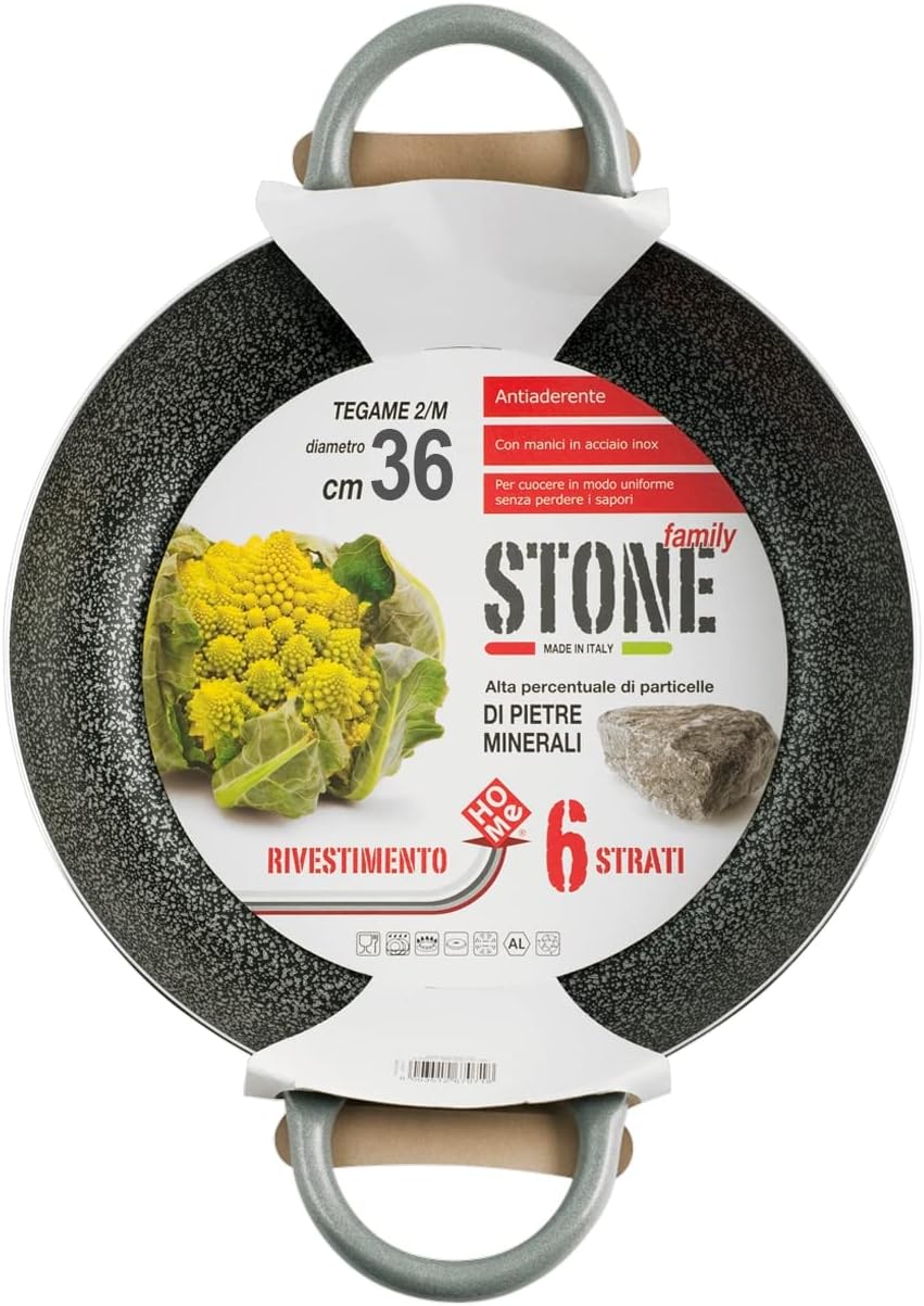 Home Family Stone Bratpfanne Antihaft mit 2 Griffen, Stein, Schwarz/Grau, 36 cm