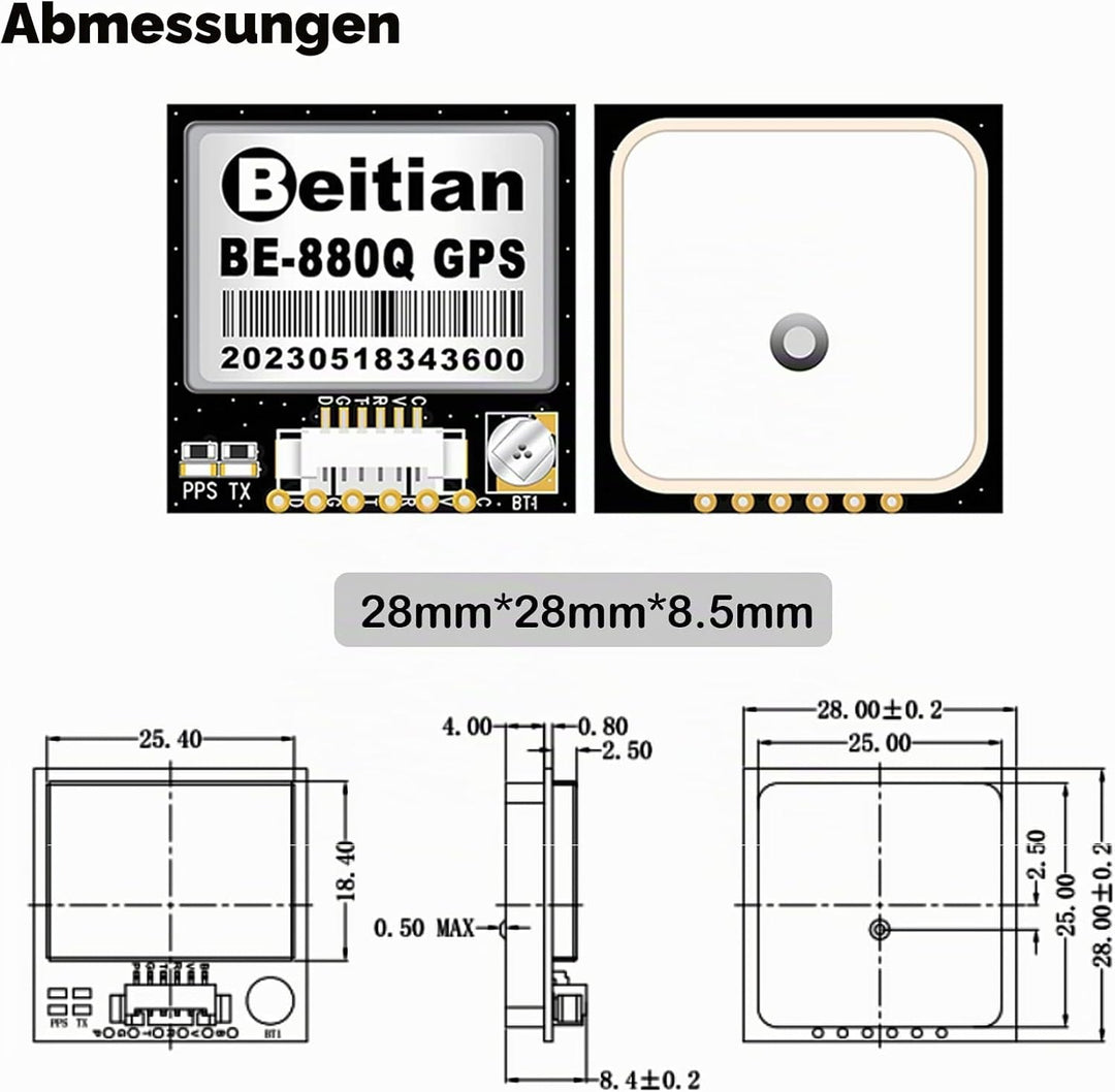 Geekstory BE-880Q GPS Module with Flash QMC5883L Compass GPS Antenna TTL Level 38400bps for Arduino