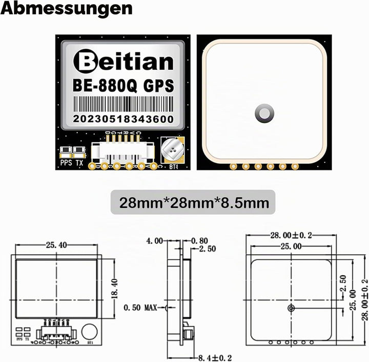 Geekstory BE-880Q GPS Module with Flash QMC5883L Compass GPS Antenna TTL Level 38400bps for Arduino
