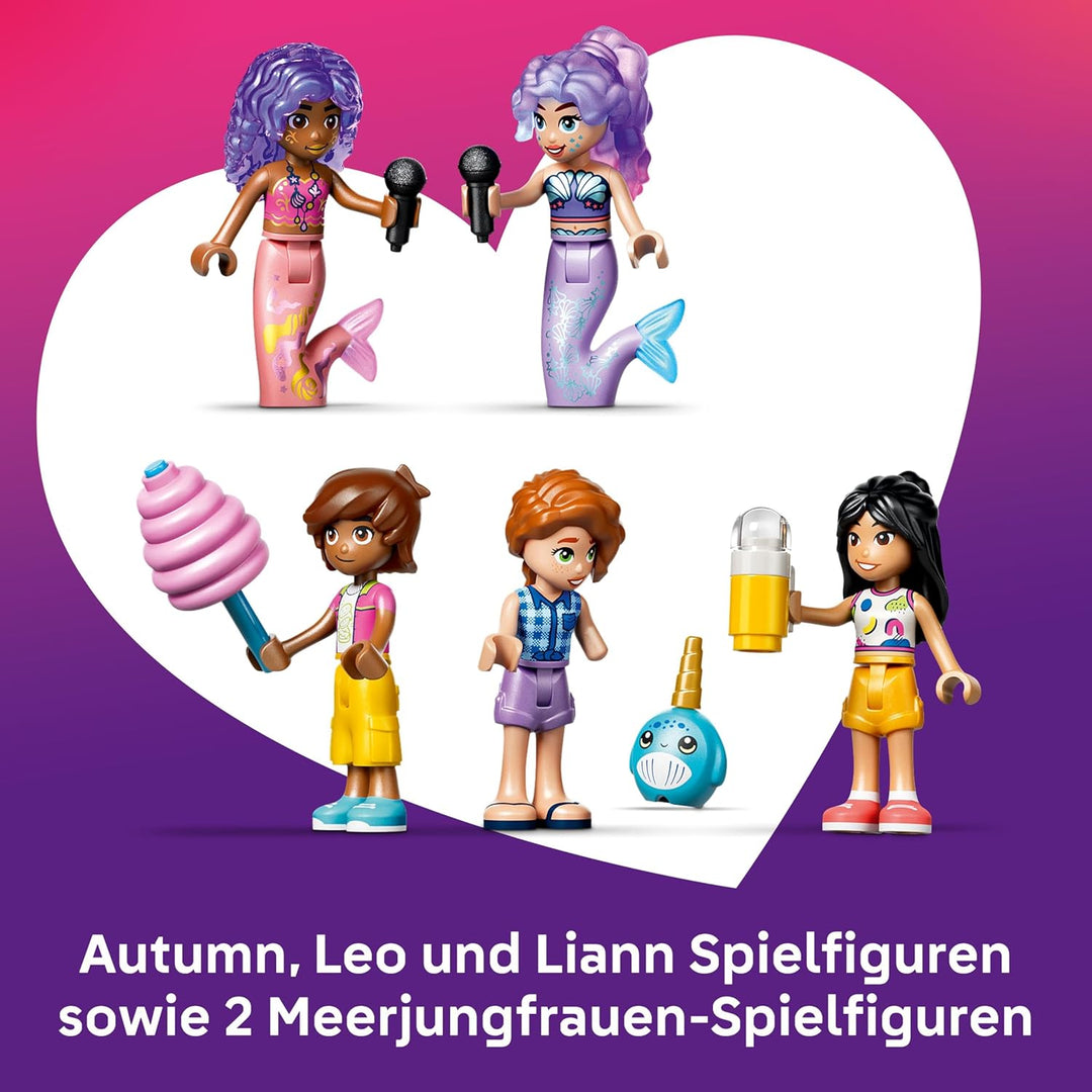 LEGO Friends Meerjungfrauen-Achterbahn - Interaktives Spielzeug mit 3 Wagen, Shop, 5 Minifiguren und