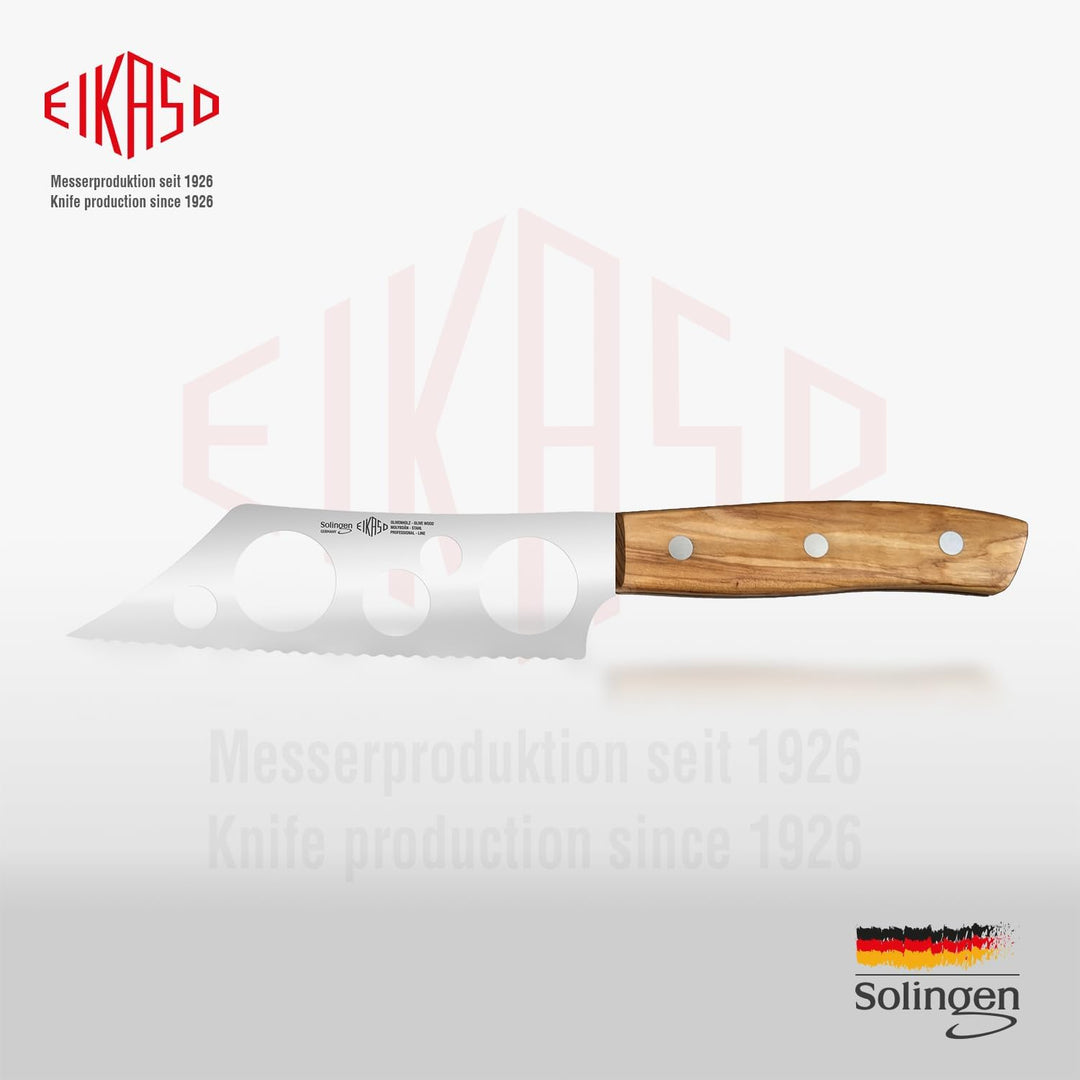 EIKASO Solingen Germany Käsemesser mit Wellenschliff - 14cm Klinge aus Molybdänstahl 1.4116 Weichkäs