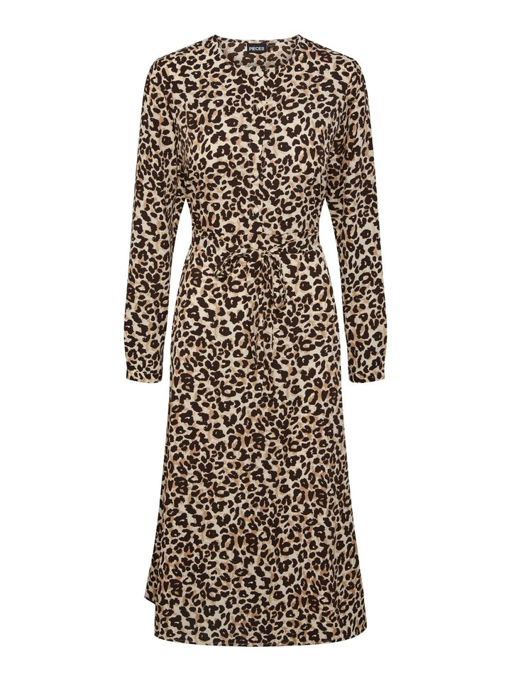 PIECES Damen Pcnessa Ls Midi Dress Noos M Silver Mink/Aop:leo Aop, M Silver Mink/Aop:leo Aop