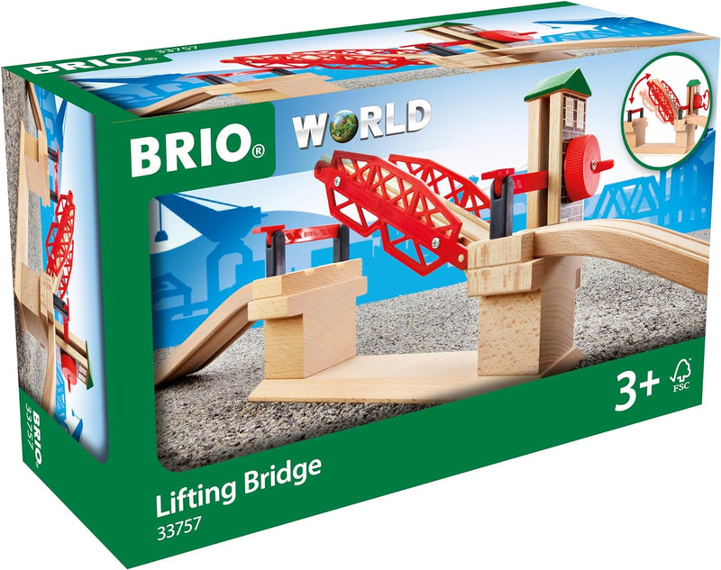 BRIO World 33757 Hebebrücke - Eisenbahnzubehör Holzeisenbahn - Kleinkinderspielzeug empfohlen für Ki