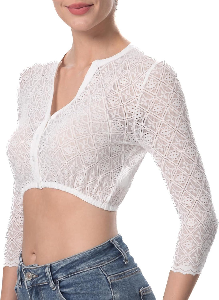 Dirndlbluse Damen Trachtenbluse Creme Dirndl Bluse für Bavarian Oktoberfest 34 Creme-48, 34 Creme-48