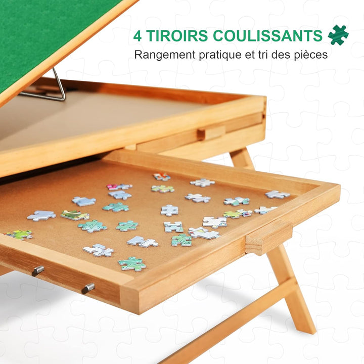 1500 Stück Tragbarer Puzzletisch mit Beinen, 64 x 87 cm Verstellbares Holz-Puzzlebrett mit 4 Schubla