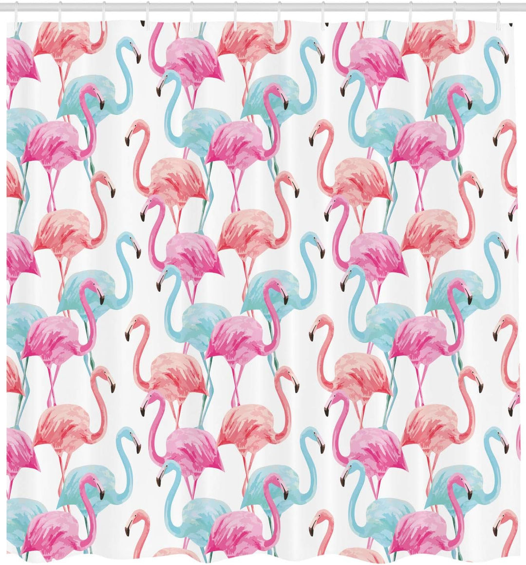 ABAKUHAUS Aquarell Duschvorhang, Hawaii Flamingos, Stoffliches Gewebe Badezimmerdekorationsset mit H