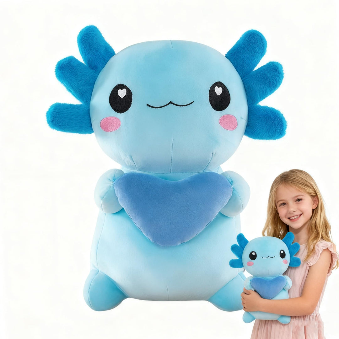 Axolotl Plüschtier Kuscheltier Stofftier, 30cm Kawaii Axolotl Plüsch mit Herz, Salamander Plüschtier
