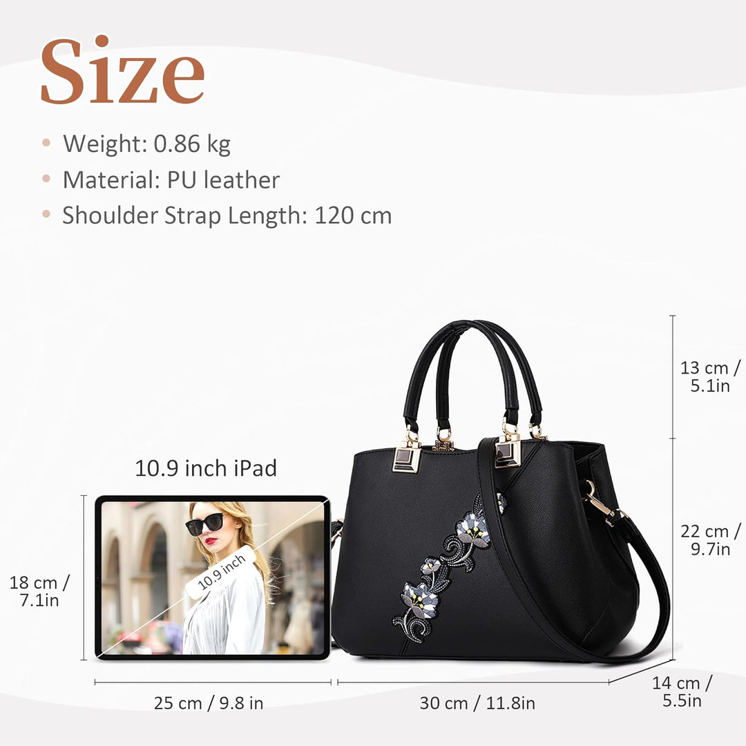DIRRONA Damen Handtasche Mode Blumenmuster Schulterbeutel Grosse Kapazität Umhängetasche Casual Reis