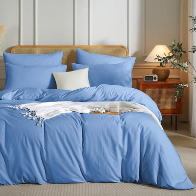Luowei Bettwäsche 135x200 2tlg Blau Hellblau Himmelblau Einfarbig Uni 1 Bettbezug und 1 80x80 Kissen