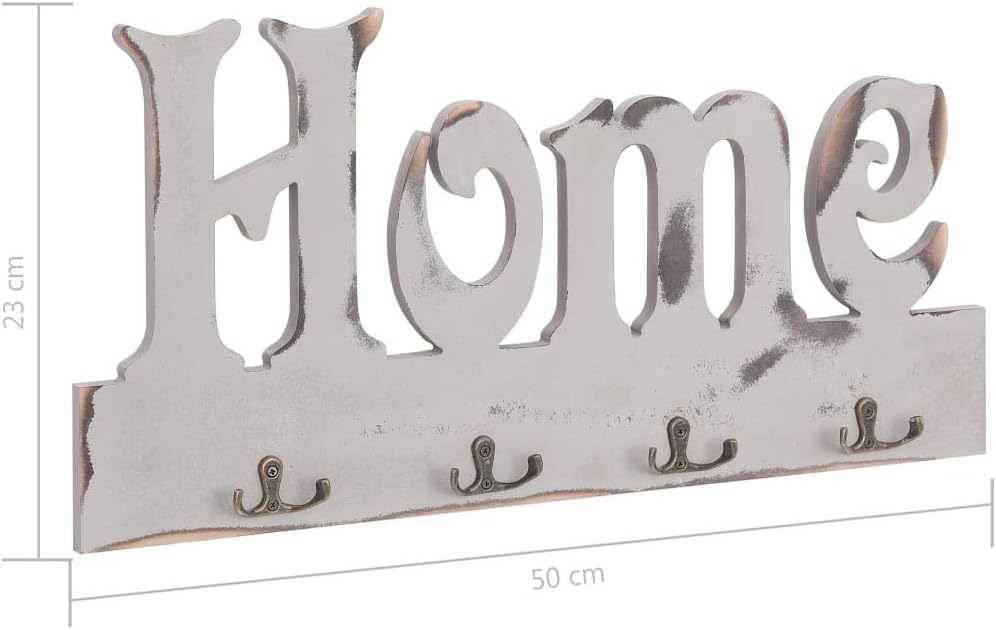 TEWTX7 Wandgarderobe mit Ablage - HOME 50 X 23 cm mit 4 Haken, MDF + Kupferhaken - Vintage Wandregal