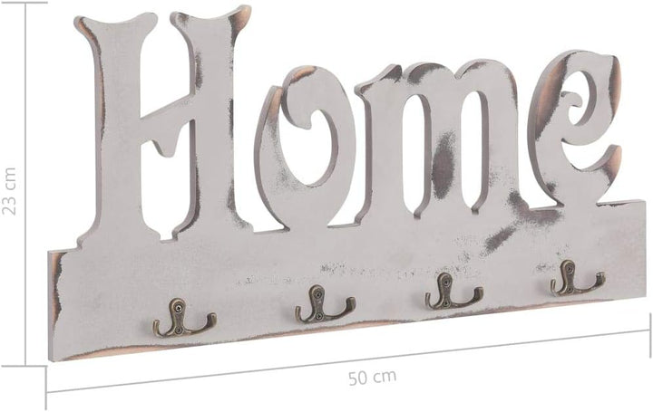 TEWTX7 Wandgarderobe mit Ablage - HOME 50 X 23 cm mit 4 Haken, MDF + Kupferhaken - Vintage Wandregal