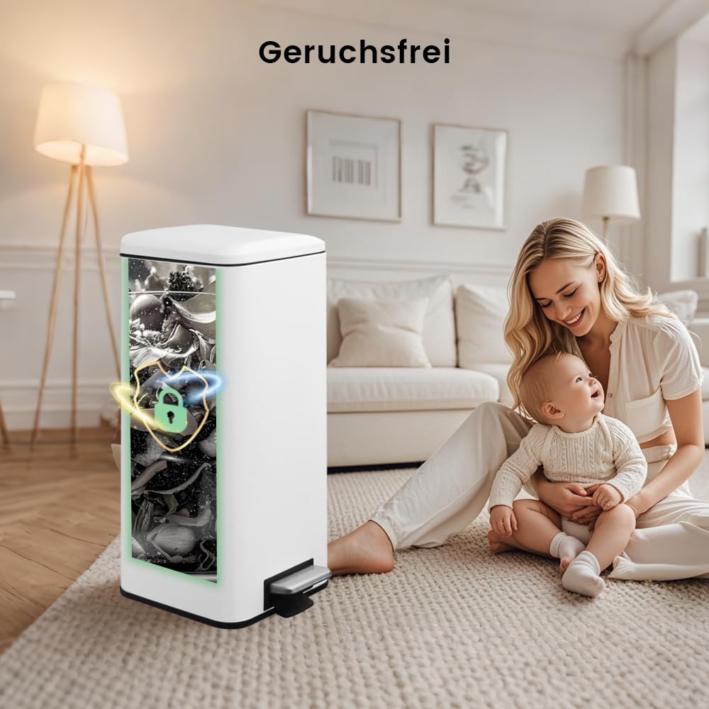 Mülleimer,30L Tretmülleimer mit Softclose Deckel,30 Liter Abfalleimer mit Fusspedal, Quadratischer T