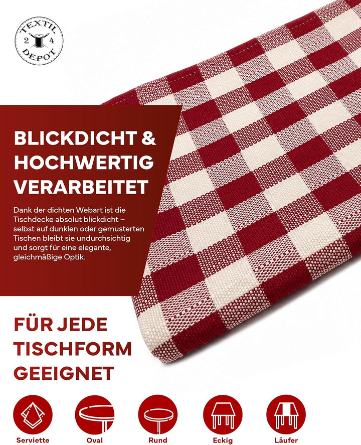 texpot Tischdecke 110 x 170 cm Rubin-weiss kariert aus Baumwolle 2 cm Karo, 110 x 170 cm