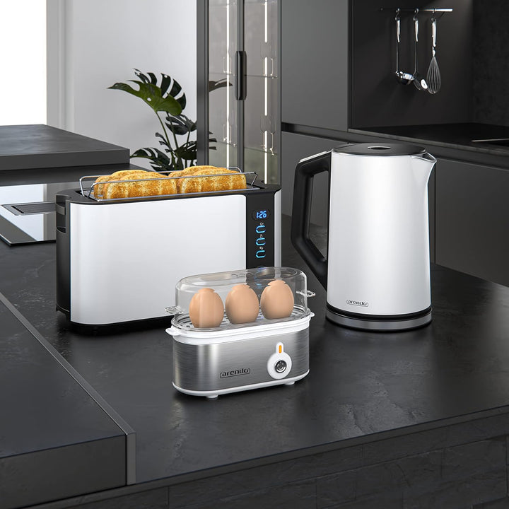 Arendo - Edelstahl Eierkocher Threecook - Egg Cooker - EIN AUS-Schalter - Wählbarer Härtegrad - 210