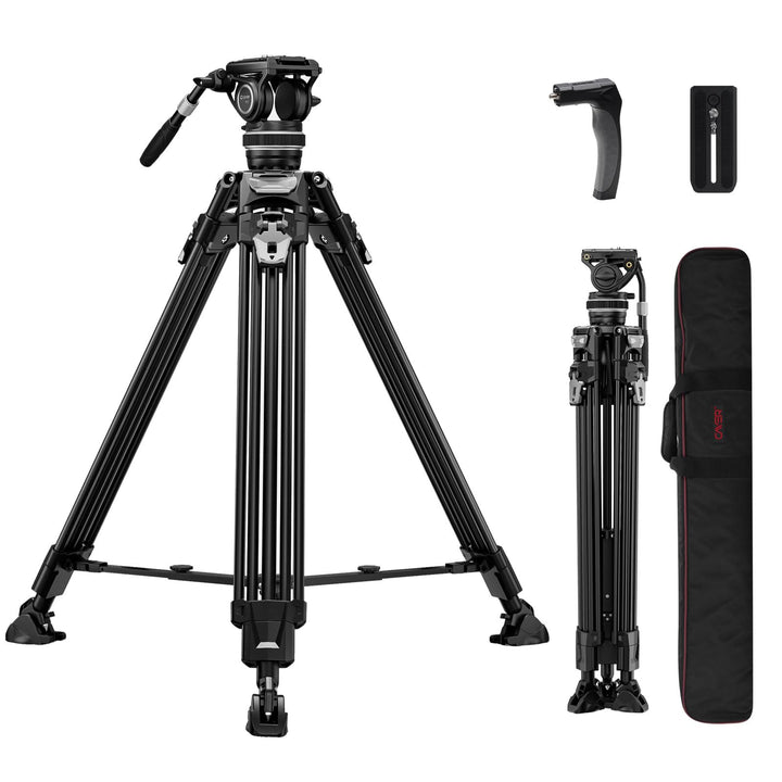 Cayer FA310H Video Tripod with K10 Fluid Head - One-Touch Leg Locks & Rapid Adjust - 22 lbs Load Alu