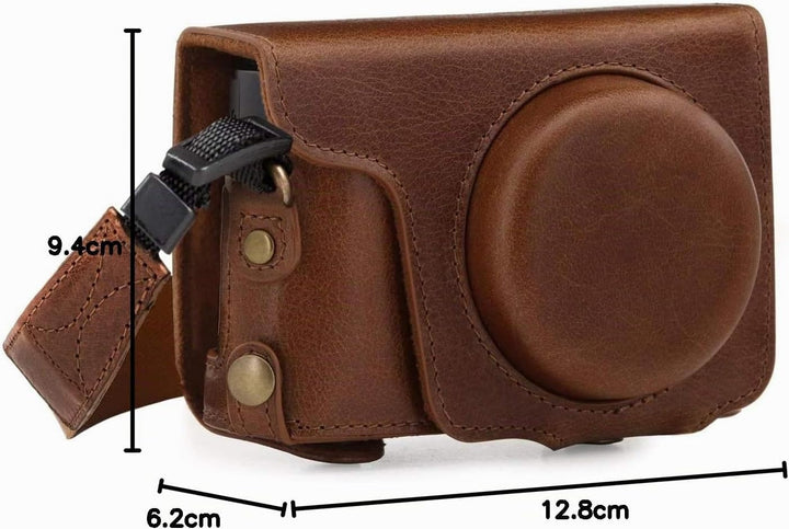 MegaGear Panasonic Lumix DC-TZ100, TZ200 Ever Ready Echtleder Kamera-Case mit Trageriemen - Schwarz,