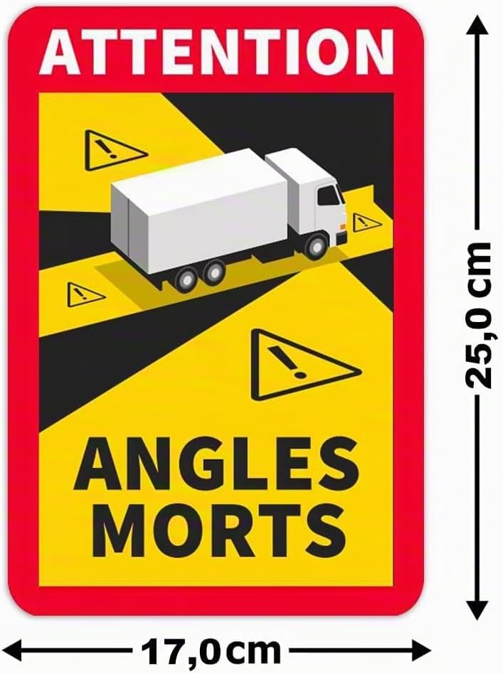 6 Stück Attention Angles Morts Magnetschilder 25 x 17 cm Magnet für LKW und Wohnwagen Warntafel Hinw