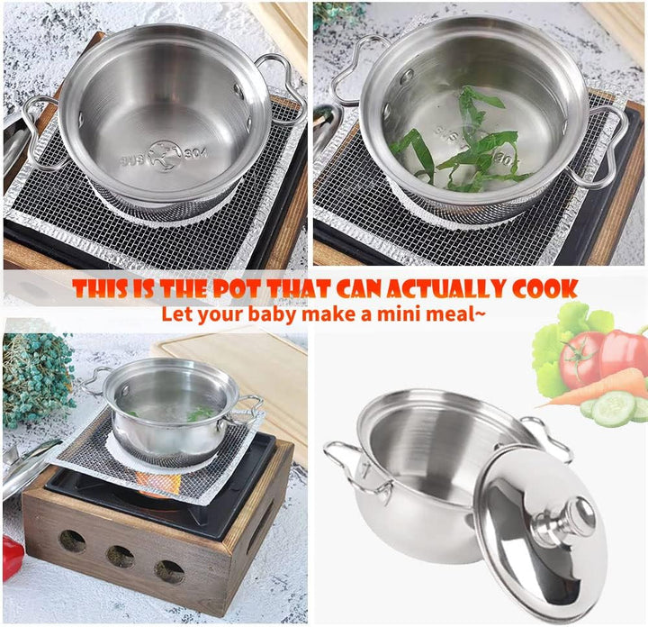 Edelstahl Pretending Cooking Utensils Kochgeschirr Set, Mini Play Kitchen Zubehör, Spielen Töpfe und