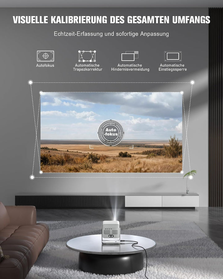 Smart Beamer【Google TV/Offizielle App】 VOPLLS Beamer 4K Heimkino 2000ANSI mit Autofokus ＆ Trapezkorr